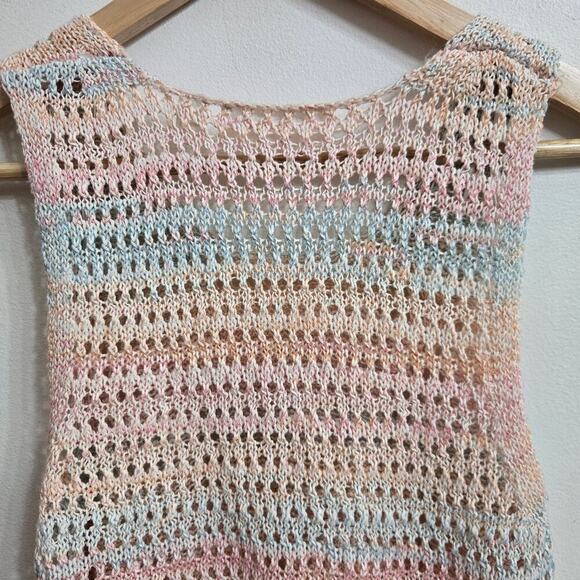 NWT RD Style Womens Pastel Rainbow Open Knit Tank Top Size M Striped Semi Sheer - Picture 5 of 10